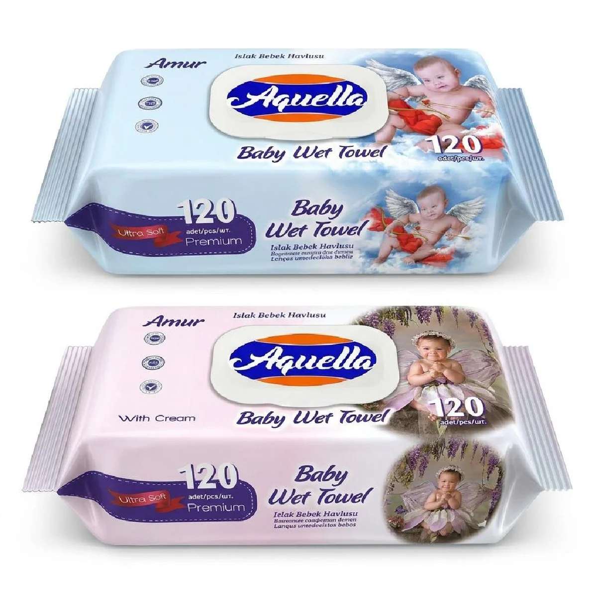 Nedves baba törlőkendő 120 db Ultra puha Angyalkás MIX FLIPTOP AQU.BMF.120
