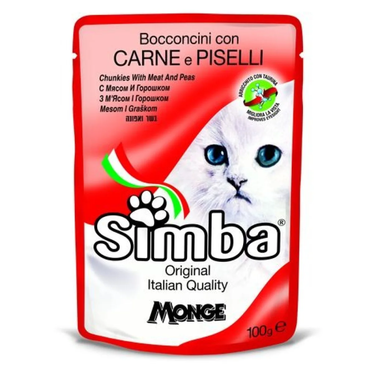 MONGE SIMBA Cat Meat and peas 100g alutasak felnőtt  macskáknak hússal és borsóval
