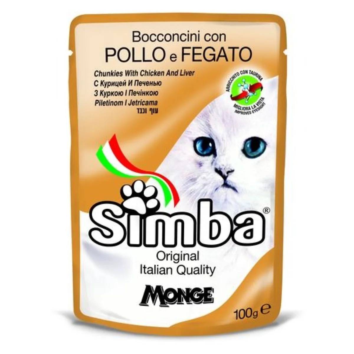 MONGE SIMBA Cat Chicken and liver 100g alutasak felnőtt macskáknak csirkehússal és májjal