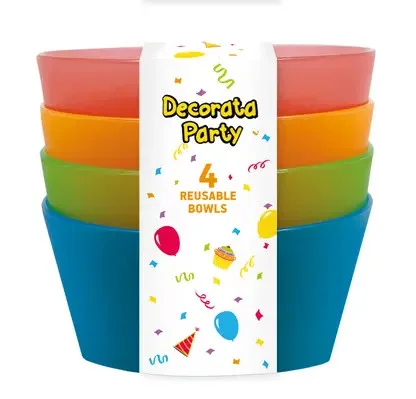 Színes Party félig átlátszó műanyag mélytányér 4 db-os