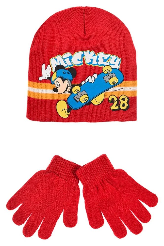 Disney Mickey Skate Red gyerek sapka + kesztyű szett 54 cm